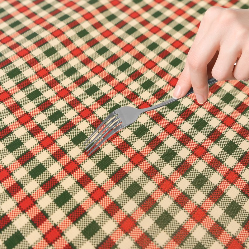 Elastic Fitted Vinyl Table Cover - Gingham Plaid, 6 Ft, 8 Pack