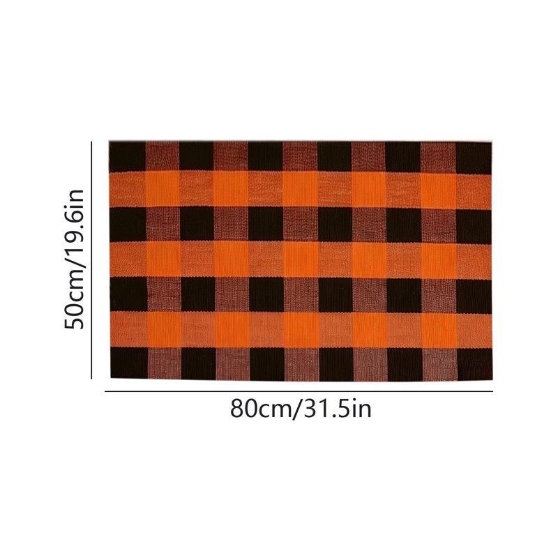 A1-Brown Thanksgiving Plaid Doormat - Large Washable Layered Entry Rug 19.6x31.5in