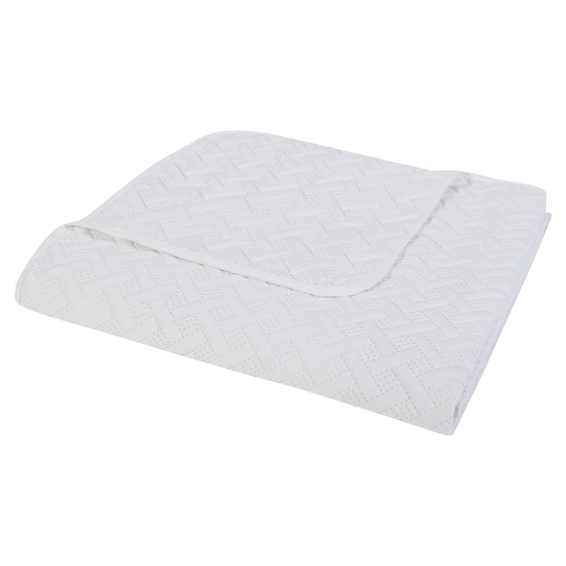 Twin White Geometric Quilt Set - 2-Piece Microfiber Bedding with Sham