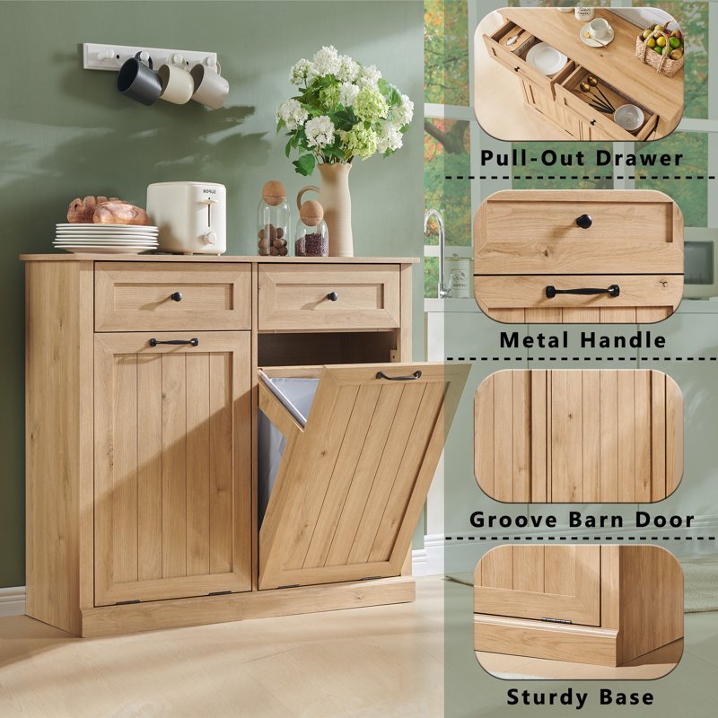 Double Tilt Out Trash Can Cabinet - 20 Gallon - Natural