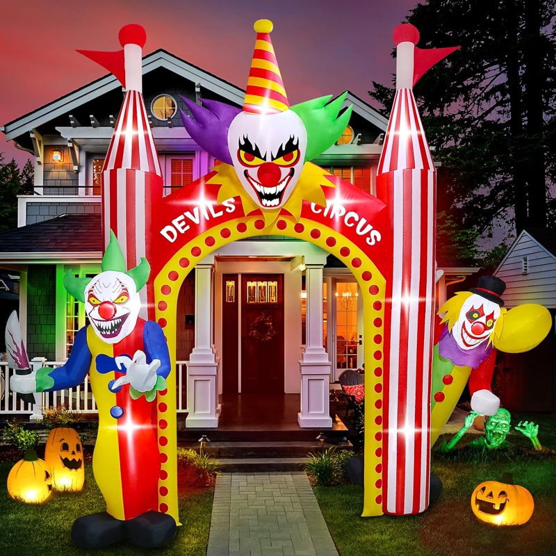 12FT Giant Inflatable Clown Archway Halloween Yard Decoration with Lights