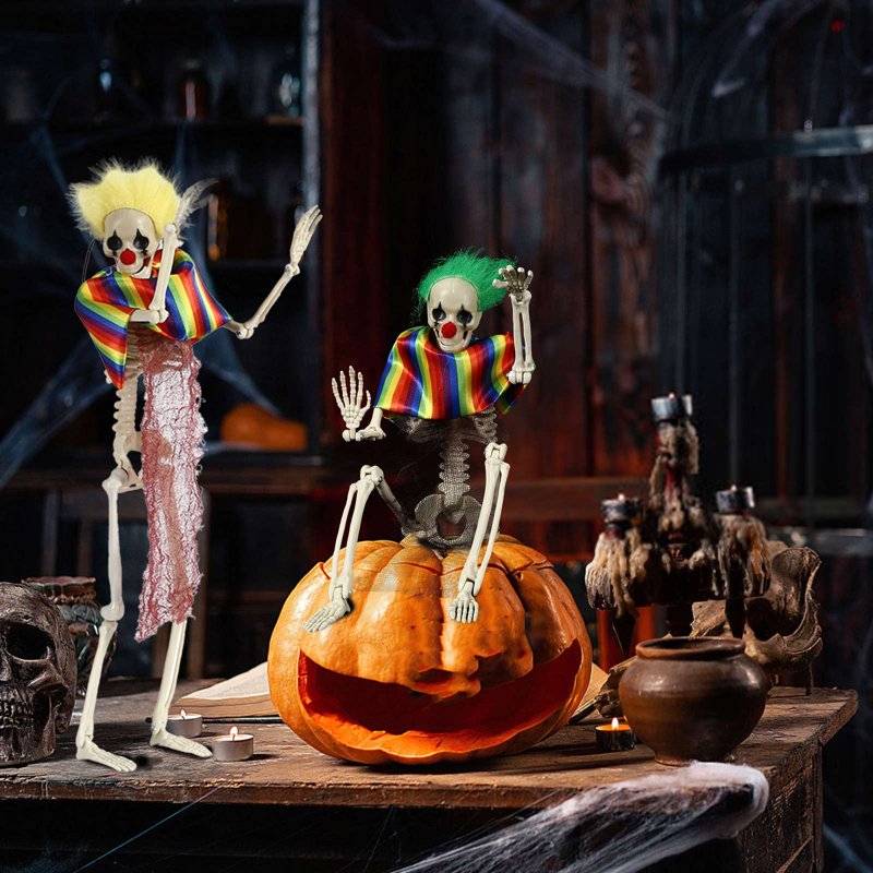 Life Size Posable Plastic Skeleton Prop - Yellow Weatherproof Halloween Decor
