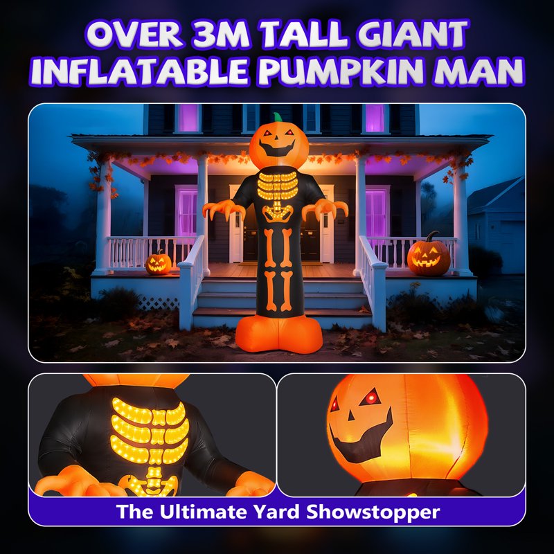12FT Halloween Inflatable Pumpkin Man Outdoor Decor with LED Lights