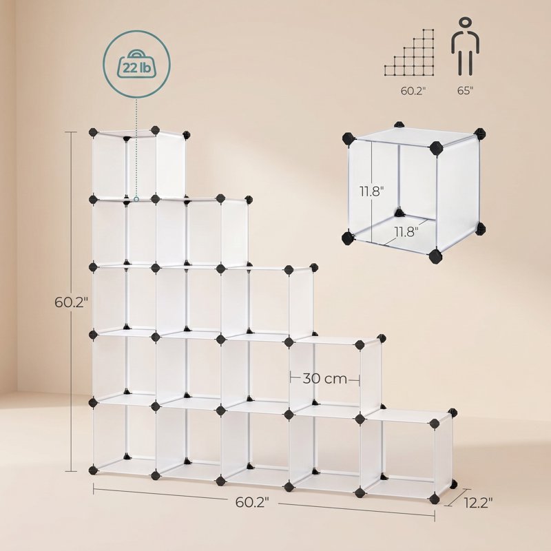 16-Cube Modular Storage Organizer - Customizable Plastic Shelves