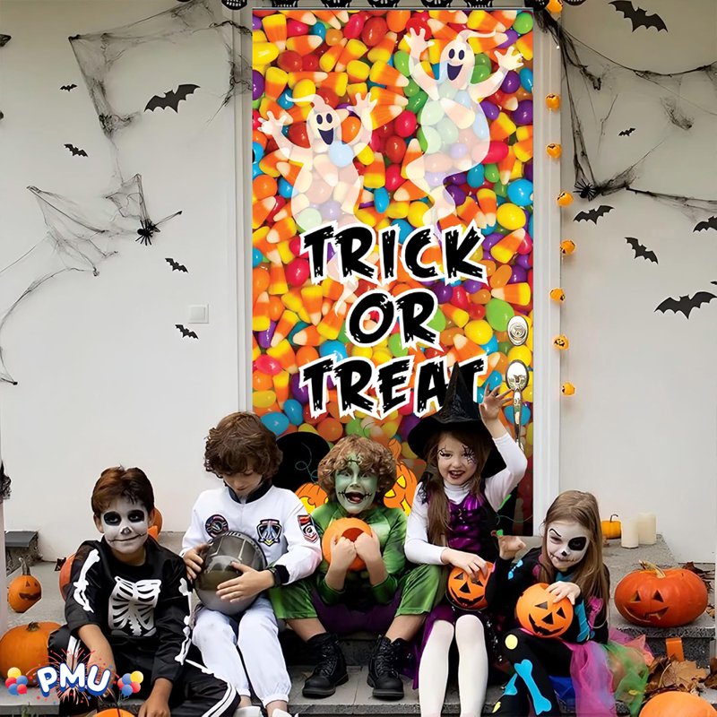 PMU Halloween Trick or Treat Land Door Cover - Spooky Halloween Decor, 1 Pack