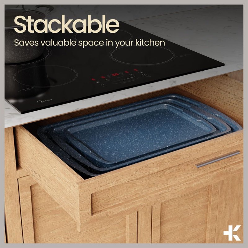 Nonstick Baking Pan Set - Blue Marble Coating, 6 Piece