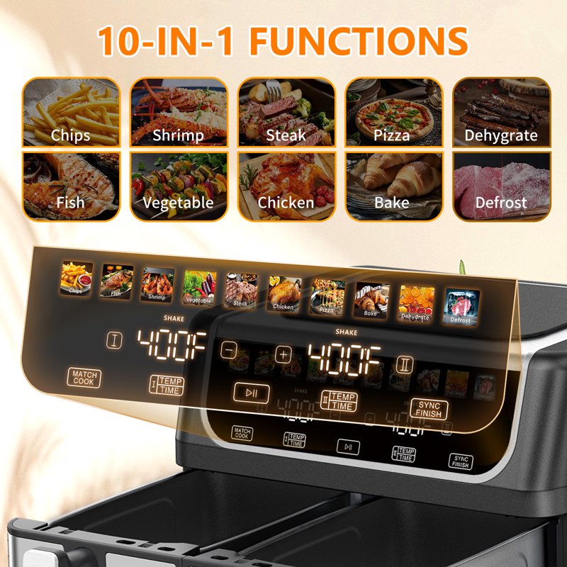 Dual Basket Air Fryer Oven with Clear-View Window - Black