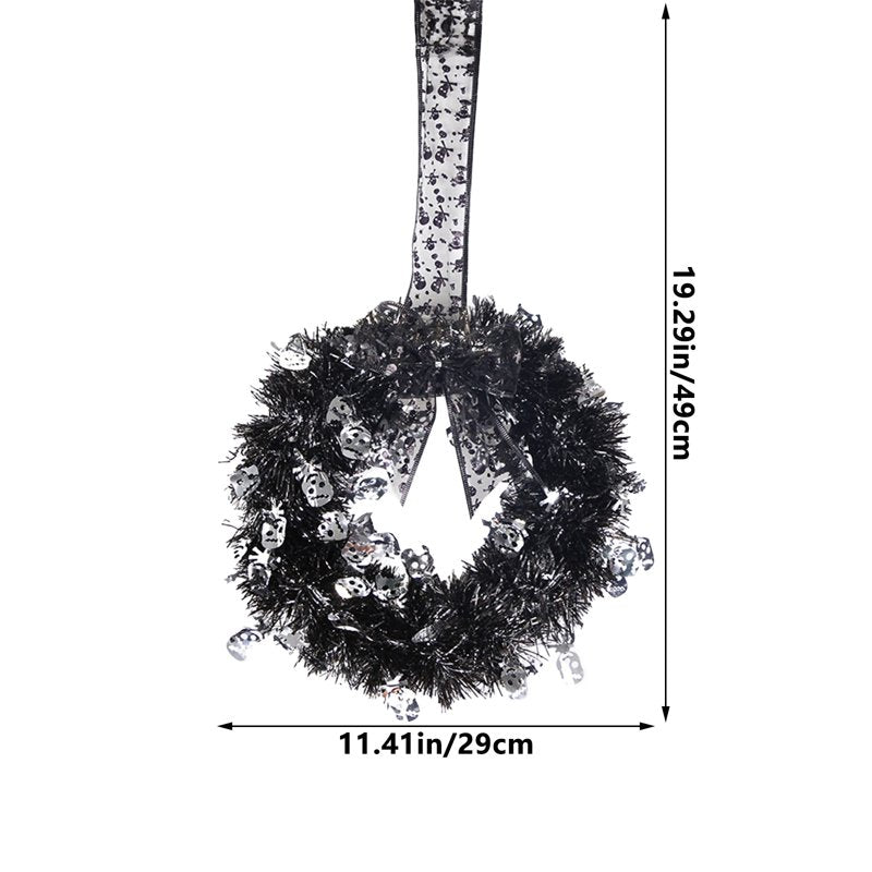 Halloween Garland Wreath Decoration - Silver, 11.4x20.3 Inches - Indoor Outdoor Friendly