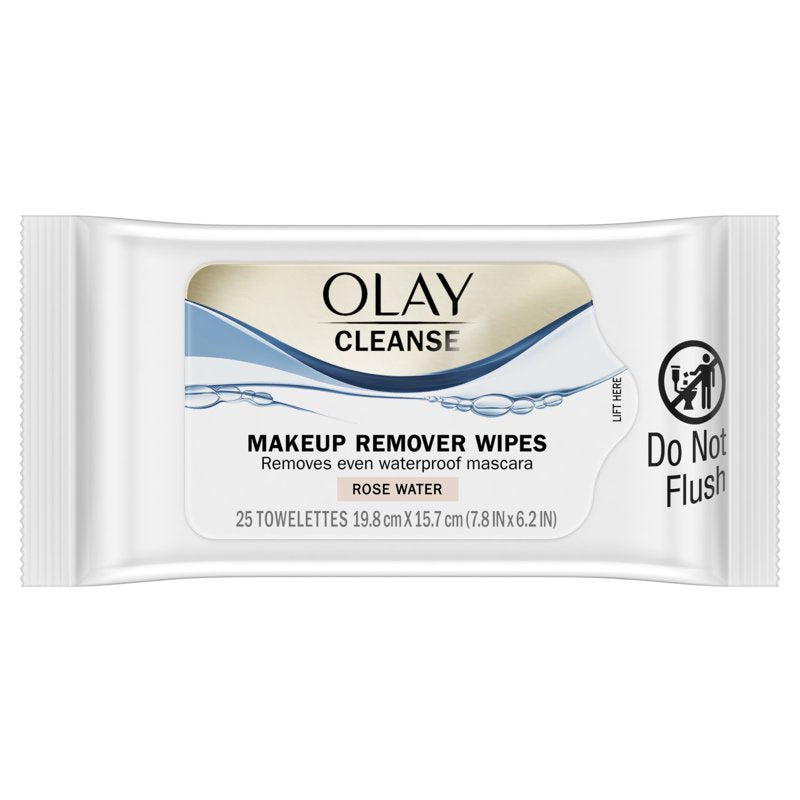 Rose Water Makeup Remover Wipes - Gentle Facial Cleansing Cloths, 25 Count