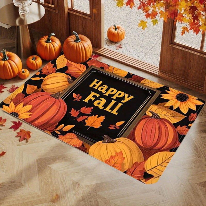 Fall Pumpkin Maple Leaf Doormat - Thanksgiving Halloween Non-Slip Floor Rug, Washable Entryway Decor (Variation C)