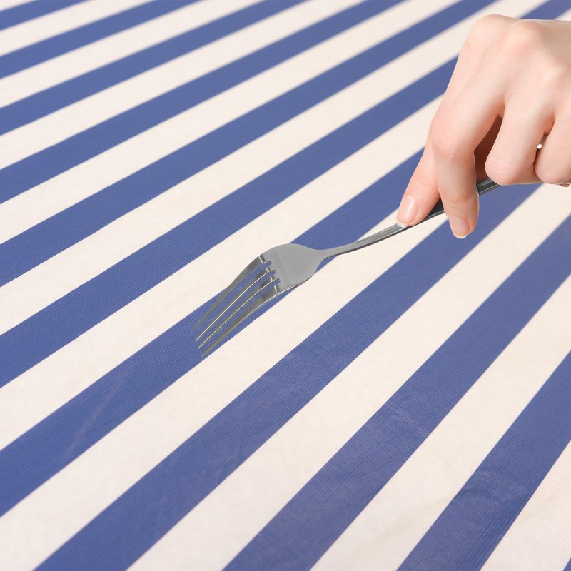 Elastic Fitted Table Cover - Waterproof Vinyl, 6 ft - White/Blue Stripe
