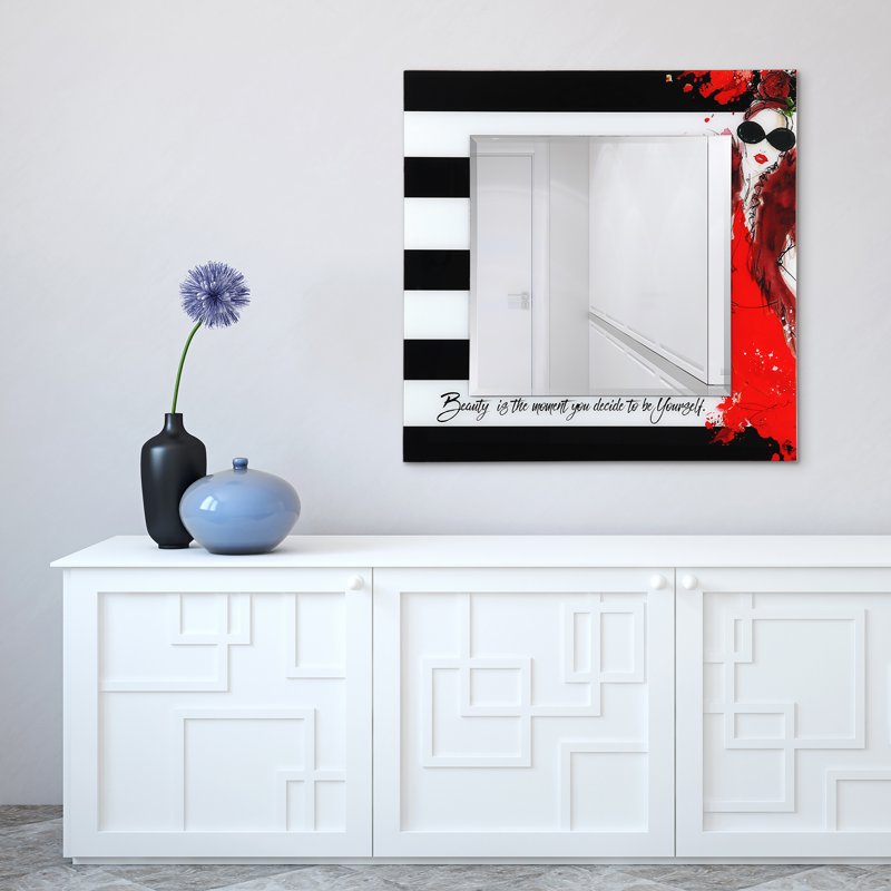 Fashion 24-Inch Square Beveled Wall Mirror with Tempered Art Glass - Variation of THIS listing