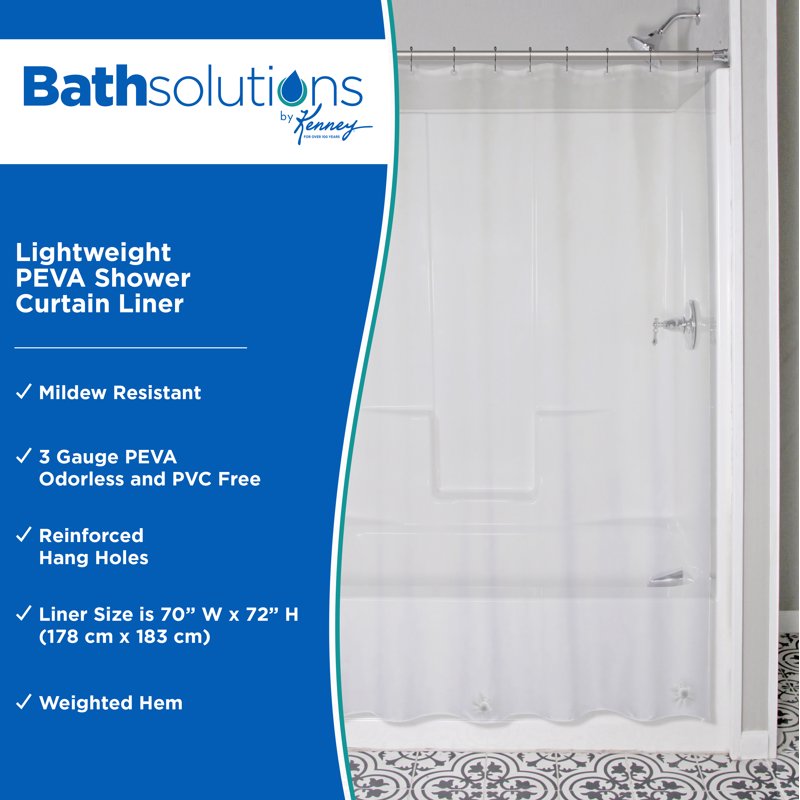 Lightweight PEVA Shower Curtain Liner 70x72 Inches, Clear, Reinforced Holes