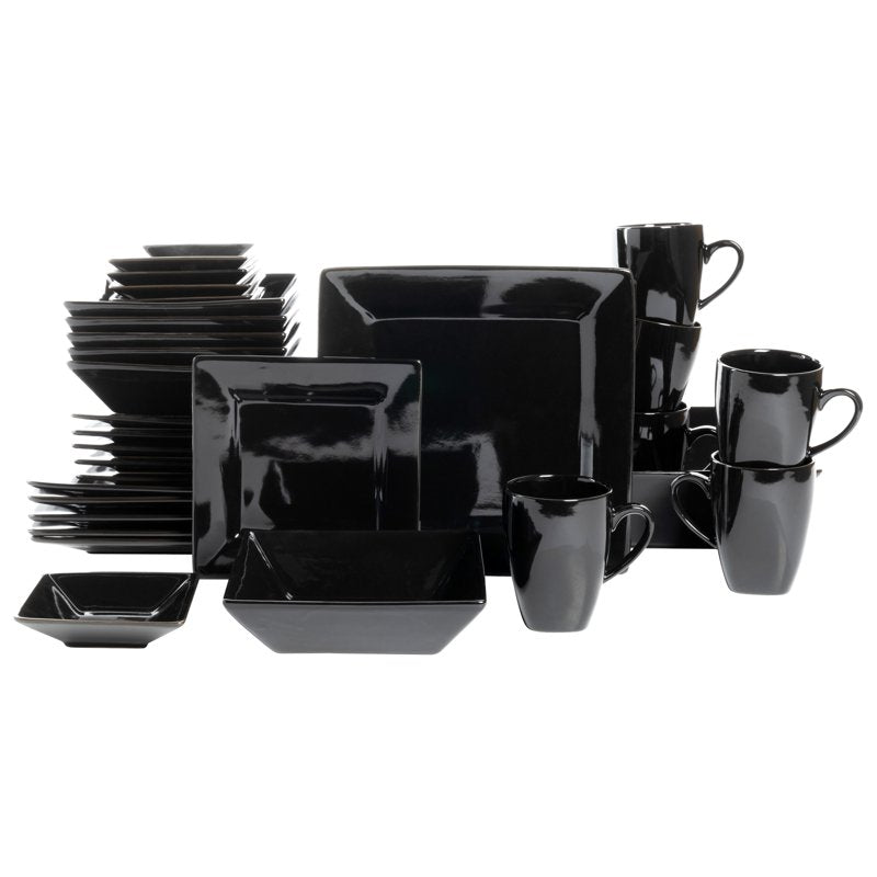 40-Piece Square Stoneware Dinnerware Set - Black