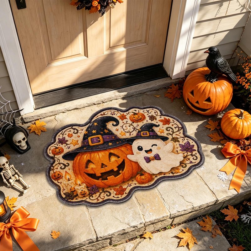 Halloween Ghost and Pumpkin Doormat - Fall Entryway Rug with Grip - Variation of THIS listing