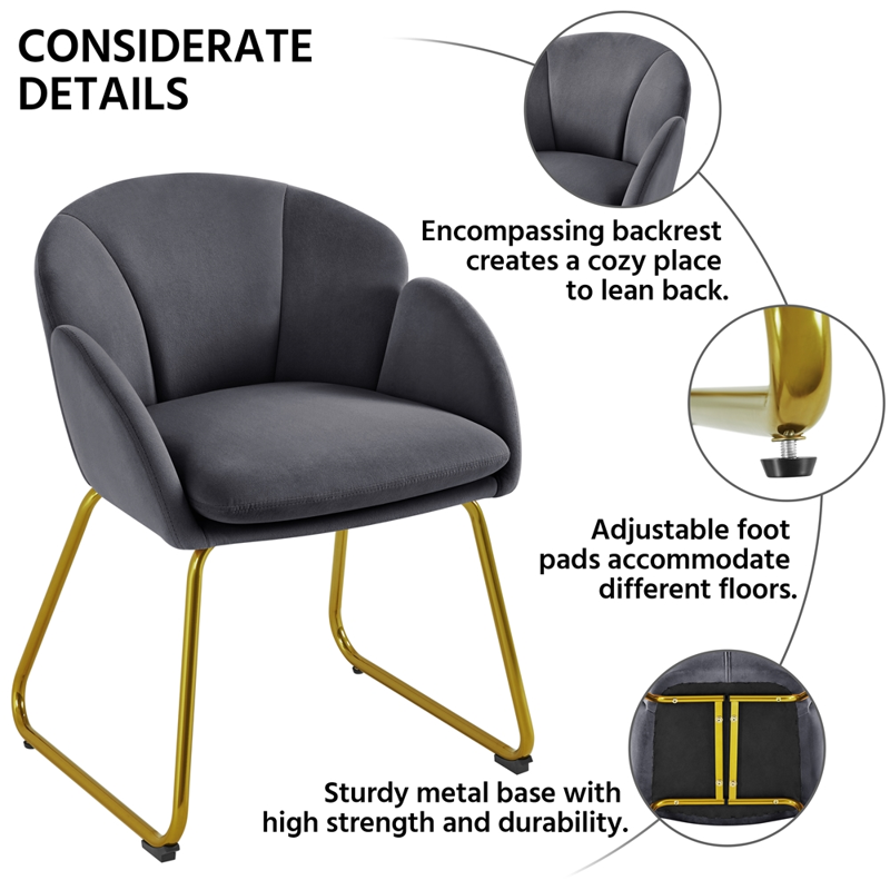 Glam Velvet Accent Chair with Gold Metal Legs - Dark Gray