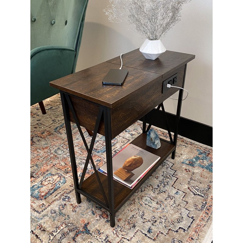 Flip Top End Table with AC Power & USB Ports - Walnut