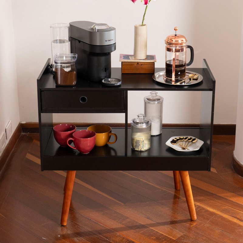 Oxford Black Modern Bar Cabinet with Wine Storage & Shelves - Compact Design