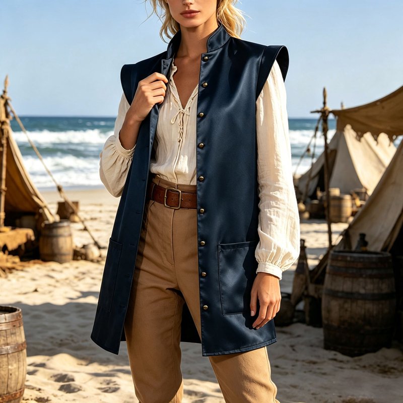 Blue Pirate Costume Jacket Men Sleeveless Medieval Halloween Cosplay 2XL