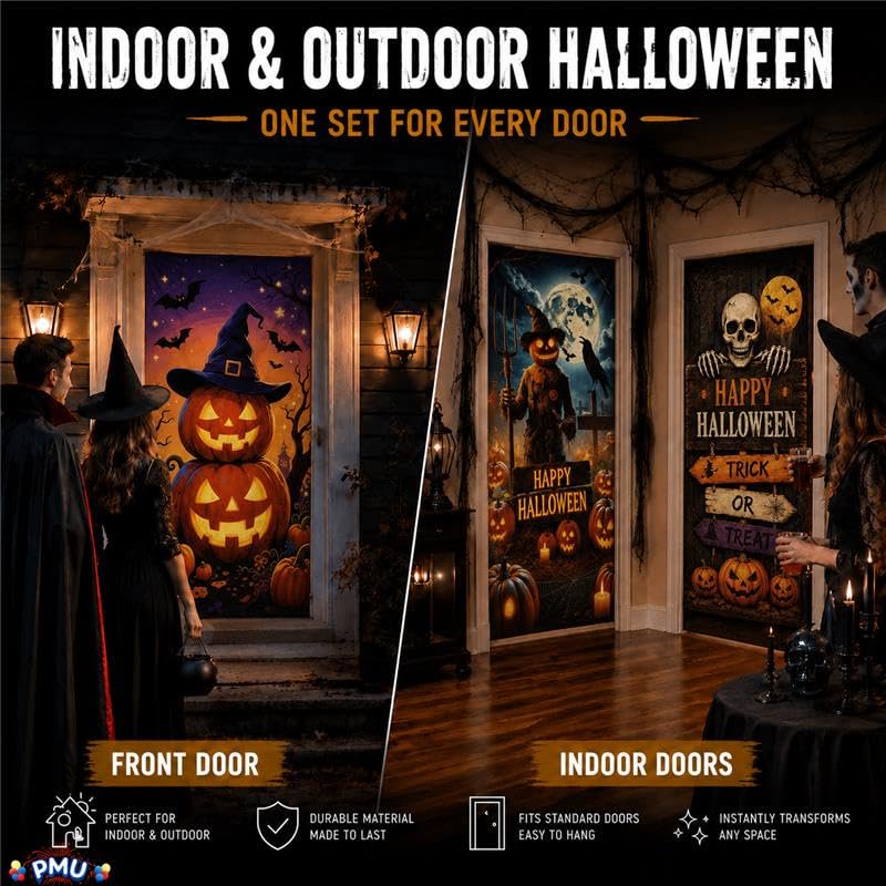PMU Halloween Door Cover Set - 7 Bundles Spooky Decor for Multiple Doors