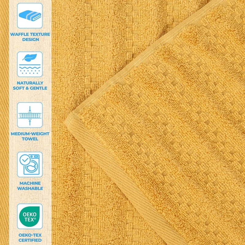 Gold 12-Piece Cotton Towel Set - Superior Zuma Waffle Textured Absorbent Towels