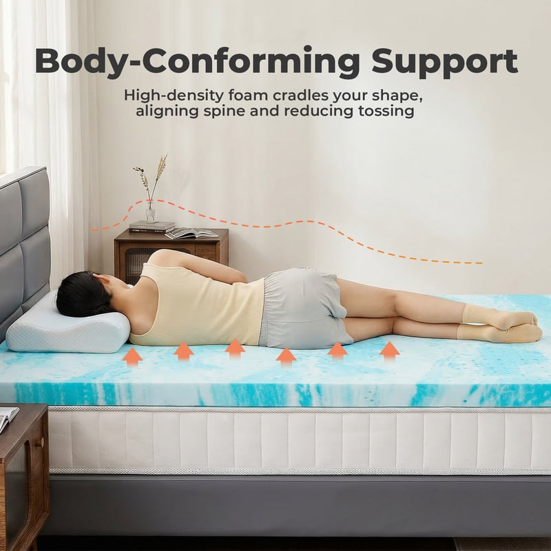 Cooling Gel Memory Foam Mattress Topper - 2 Inch King, Back Pain Relief