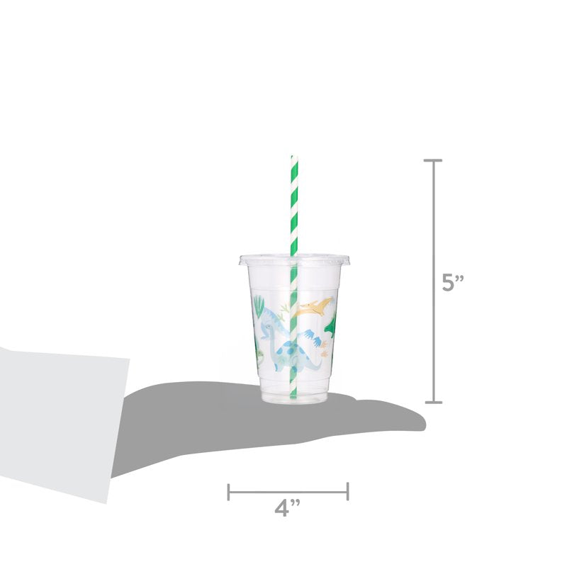 Dinosaur Disposable Plastic Cups with Lids & Straws - 8 Count