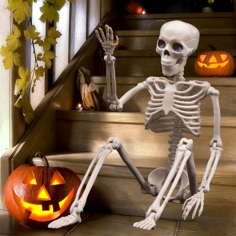 2-Pack Realistic Movable Halloween Skeleton Decorations 16 Inches