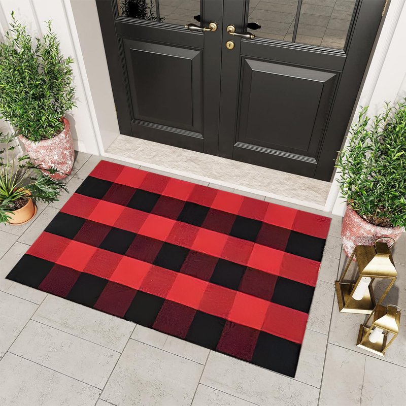 Halloween Checkered Door Mat - Fall Welcome Rug 15.7x24in - Outdoor Entrance Variation 02#A