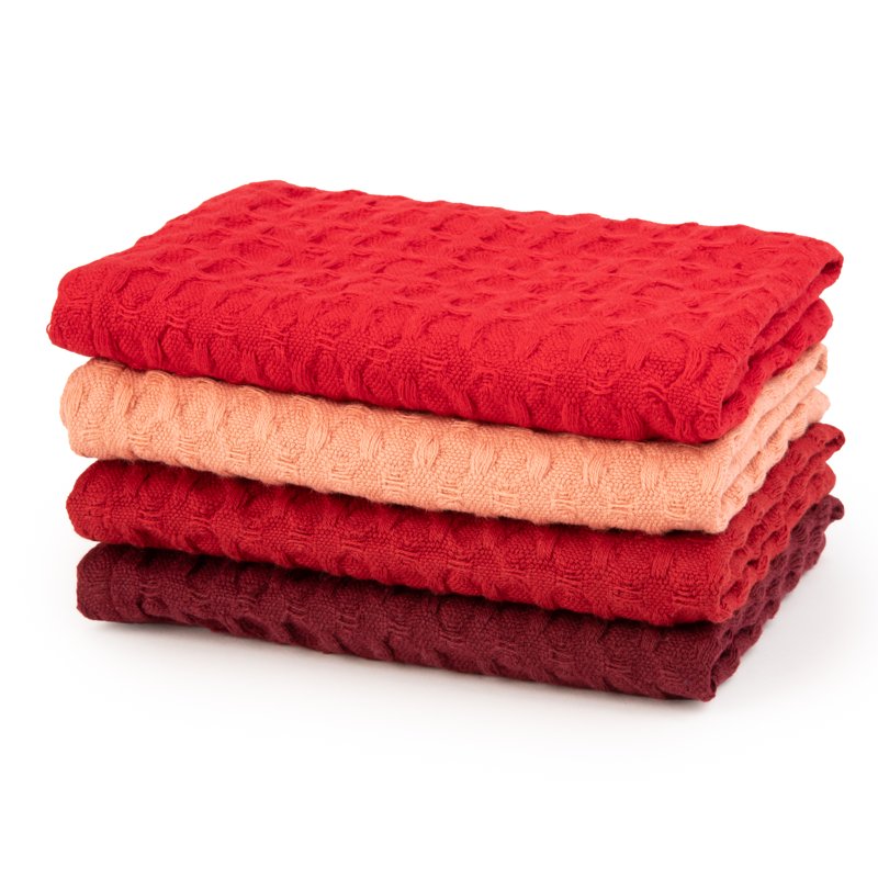 100% Cotton Waffle Dishcloths Set - 4 Pieces, Red