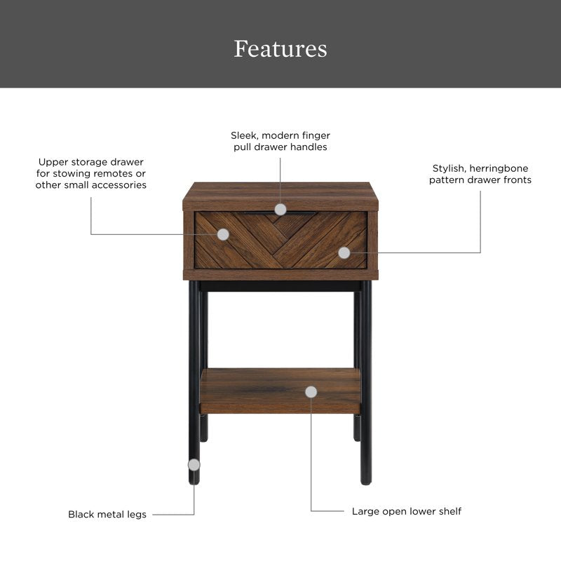 Wyatt Geo End Table - Walnut Finish with Drawer & Shelf