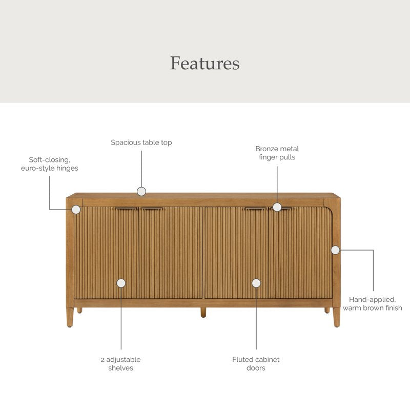 Linden Fluted Buffet Cabinet with Adjustable Shelves - Warm Brown