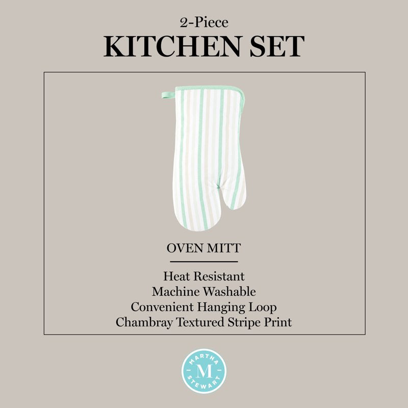 Daisy Stripe Oven Mitt Set 2-Pack - Green, 7" x 13"