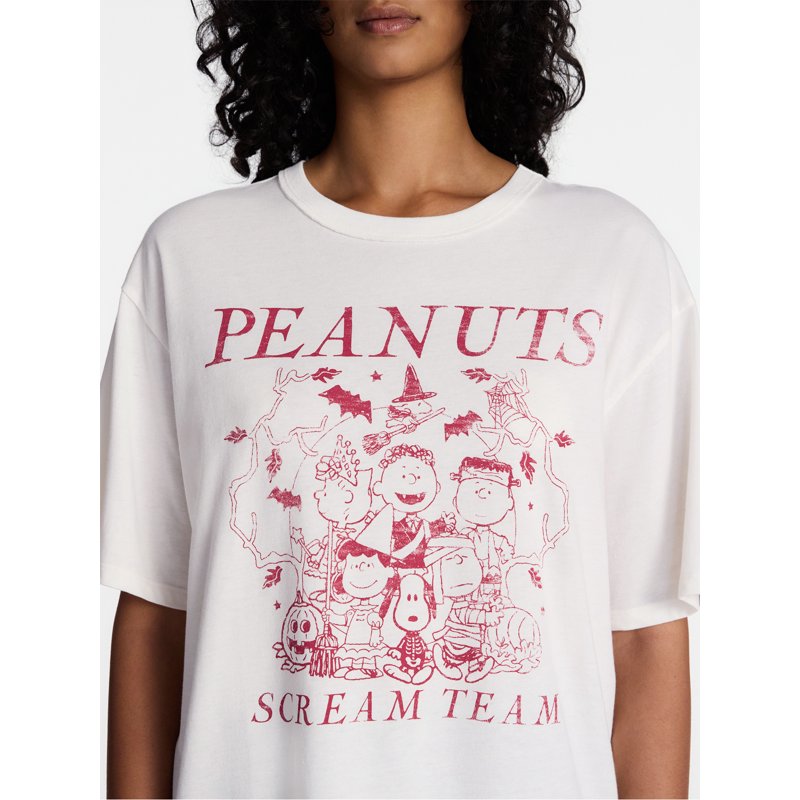Peanuts Women's Halloween Graphic Oversized T-Shirt - Vanilla XS