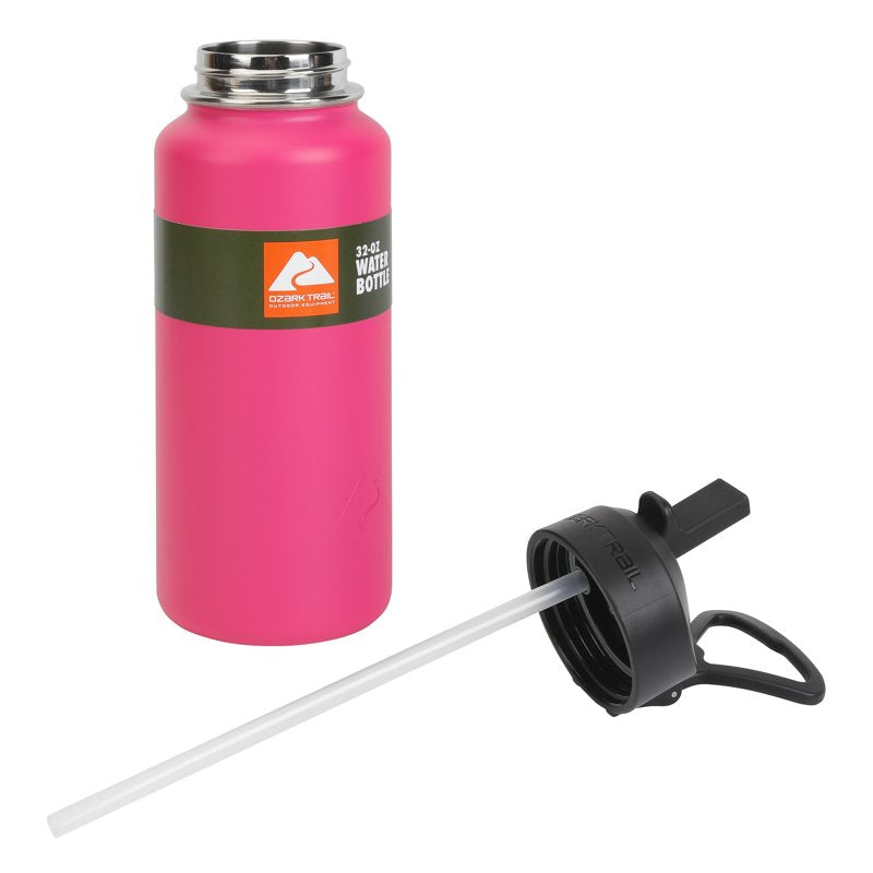 32 oz Stainless Steel Flip Straw Water Bottle - Hot Pink