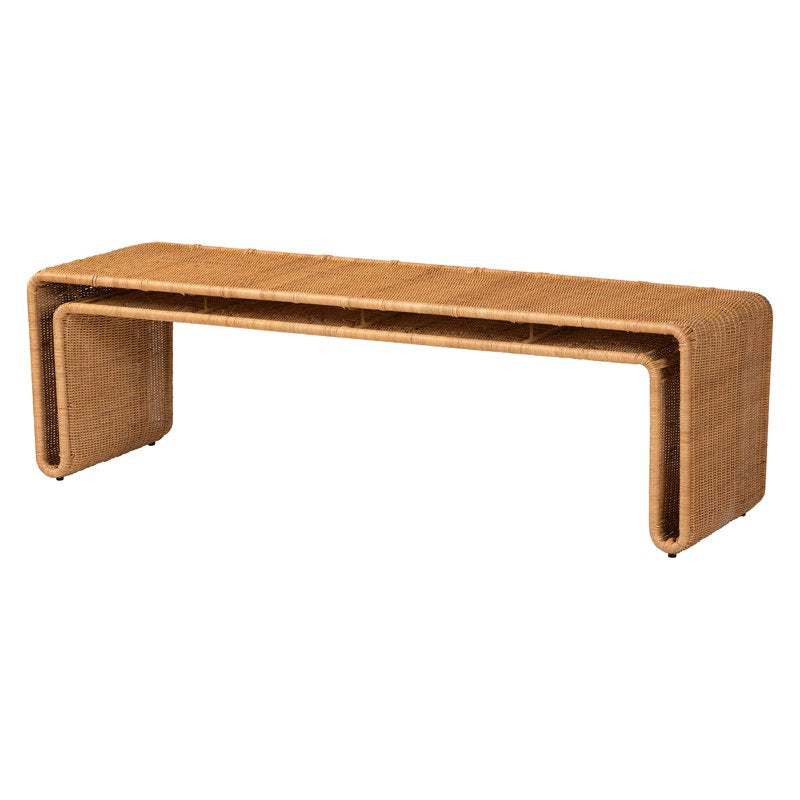Boho Accent Bench - Handcrafted Natural Rattan - Light Honey