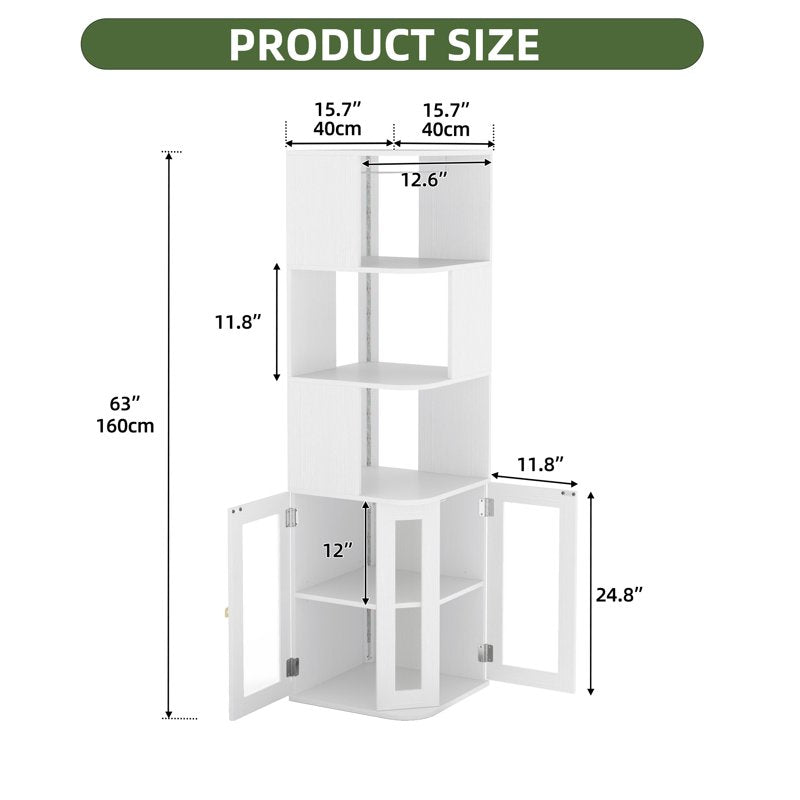 Corner Bar Cabinet with LED Lights & Glass Holder - White
