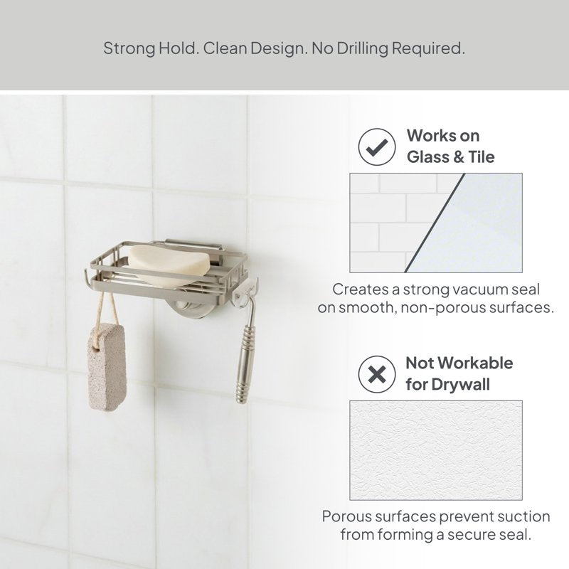 Suction Mount Soap Dish with Hooks - Satin Nickel Finish, Better Homes & Gardens