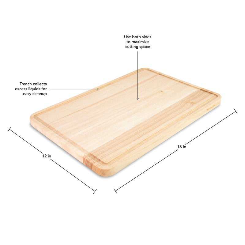 Rubberwood Kitchen Cutting Board - 12x18 Inch Utility Board