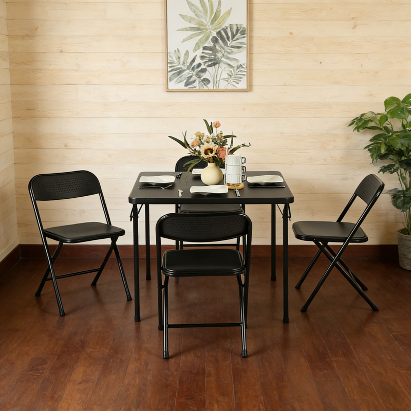 34-Inch Square Folding Table - Portable Black PVC Top