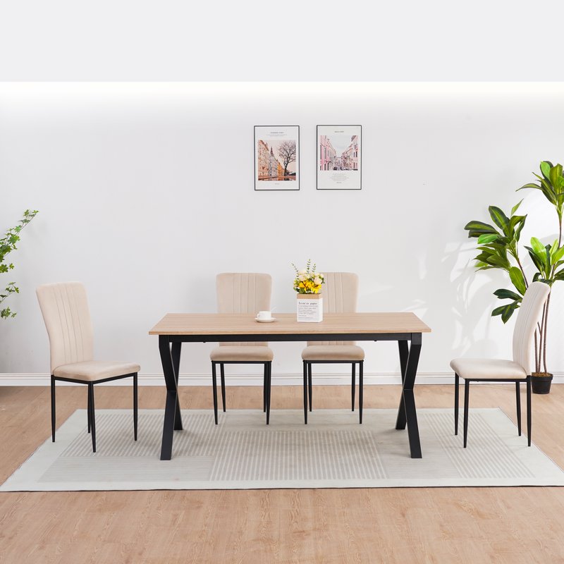 Set of 4 Modern Velvet Dining Chairs - Beige Upholstered