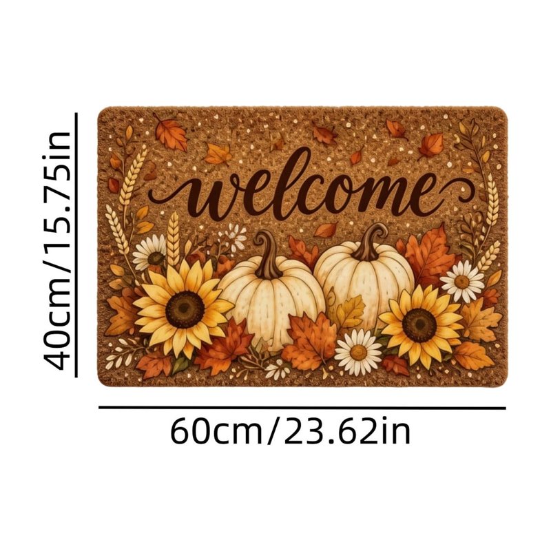 Thanksgiving Doormat with Pumpkin & Sunflowers - Seasonal Front Door Mat, Non-Slip Indoor Outdoor Welcome Rug, 15.8 x 23.6 Inches (A-a)
