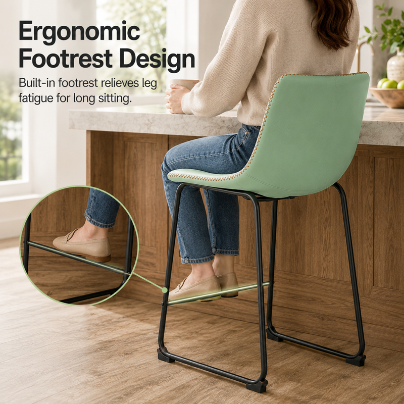 26-Inch Counter Height Bar Stools Set of 2 - Green Industrial Faux Leather