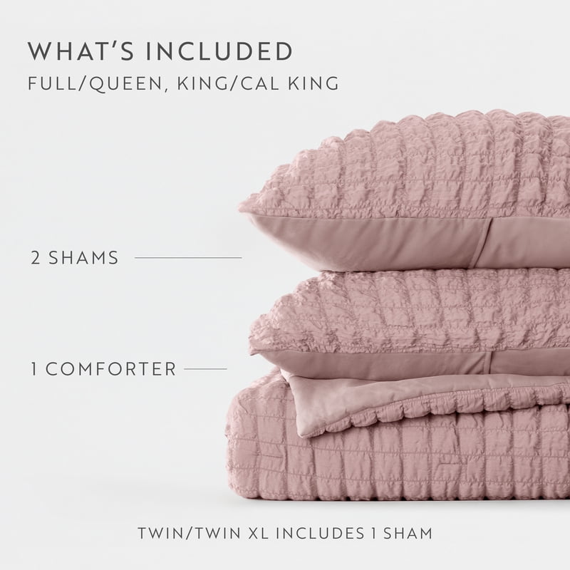 Full/Queen Seersucker Textured Comforter Set - Rose 3-Piece All-Season Bedding