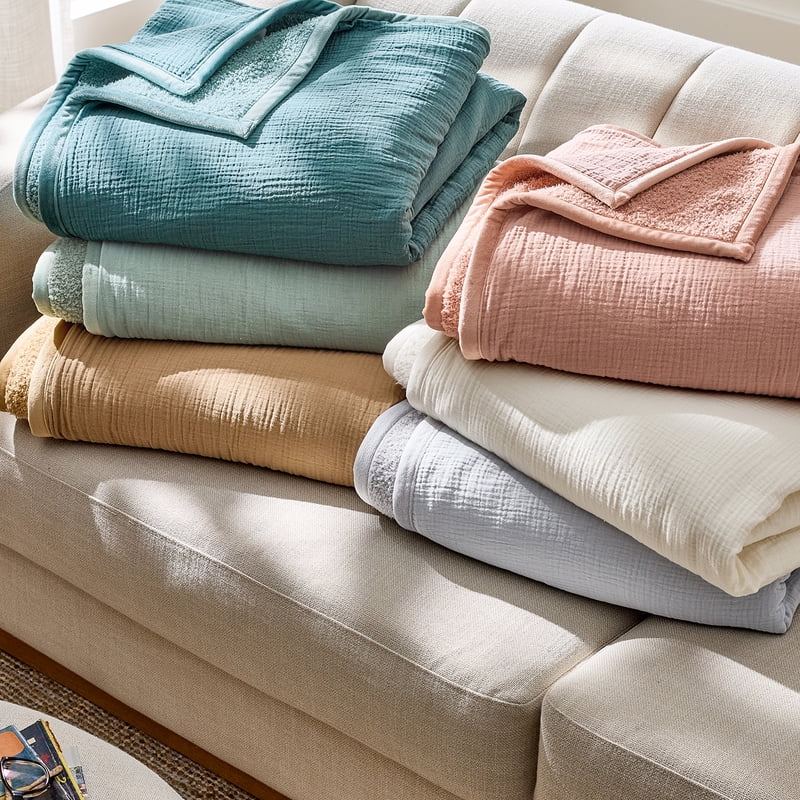 Oversized Reversible Throw Blanket - Gauze to Cozy Knit - Vanilla Dream