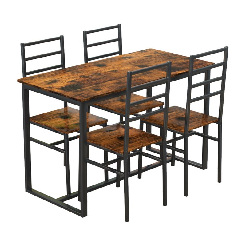 Modern 5-Piece Dining Table Set for 4 - Dark Walnut