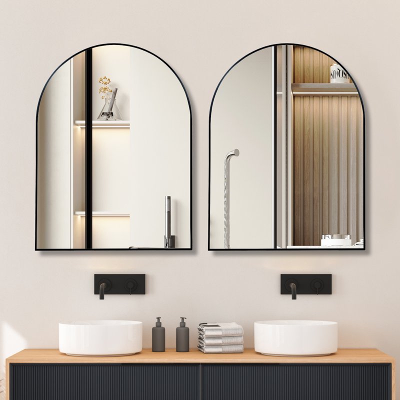 Wall Mirror 30x40 Arched Metal Vanity Mirror for Bathroom Bedroom Living Room - Black