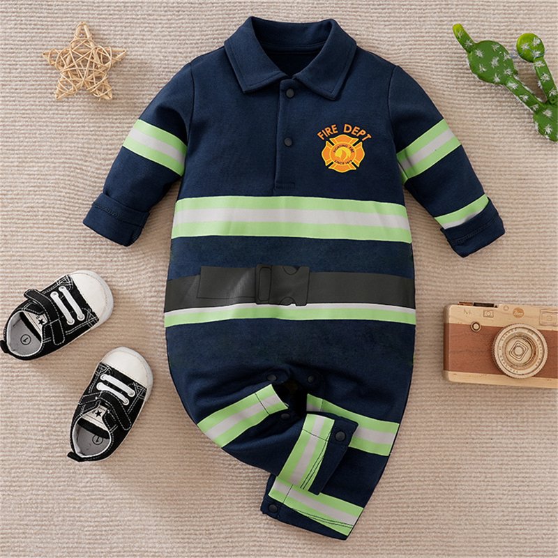 Baby Boys Firefighter Costume Romper - 6-9 Months Cotton Cosplay Jumpsuit