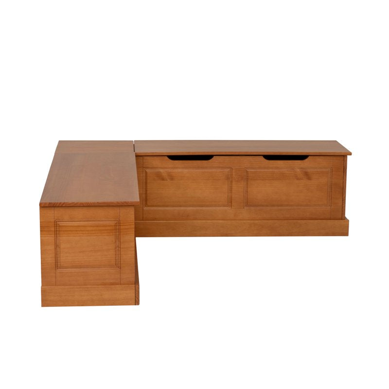 Backless Corner Nook Bench with Lift-Top Storage - Caramel
