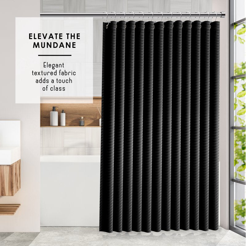 Black Shower Curtain 3 Pack - Waffle Weave Heavy Duty Fabric 72x72 Inches - Hotel Luxury Style